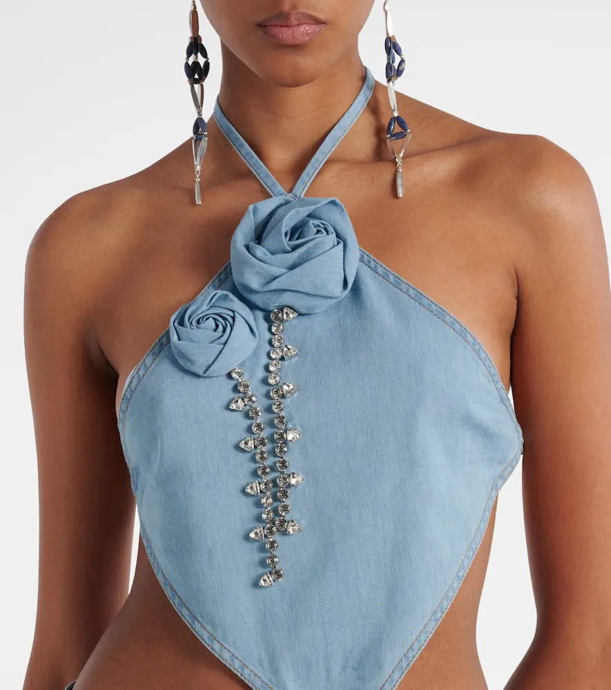 AREA Embellished floral-appliqué cotton top | Thumbnail 3 AREA Embellished floral-appliqué cotton top | Thumbnail 3