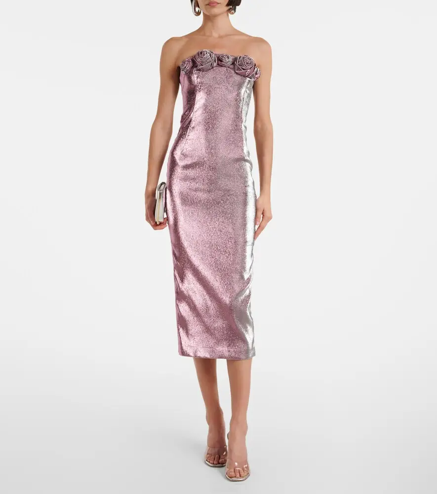 AREA Floral-appliqué lamé midi dress | Thumbnail 3 AREA Floral-appliqué lamé midi dress | Thumbnail 3
