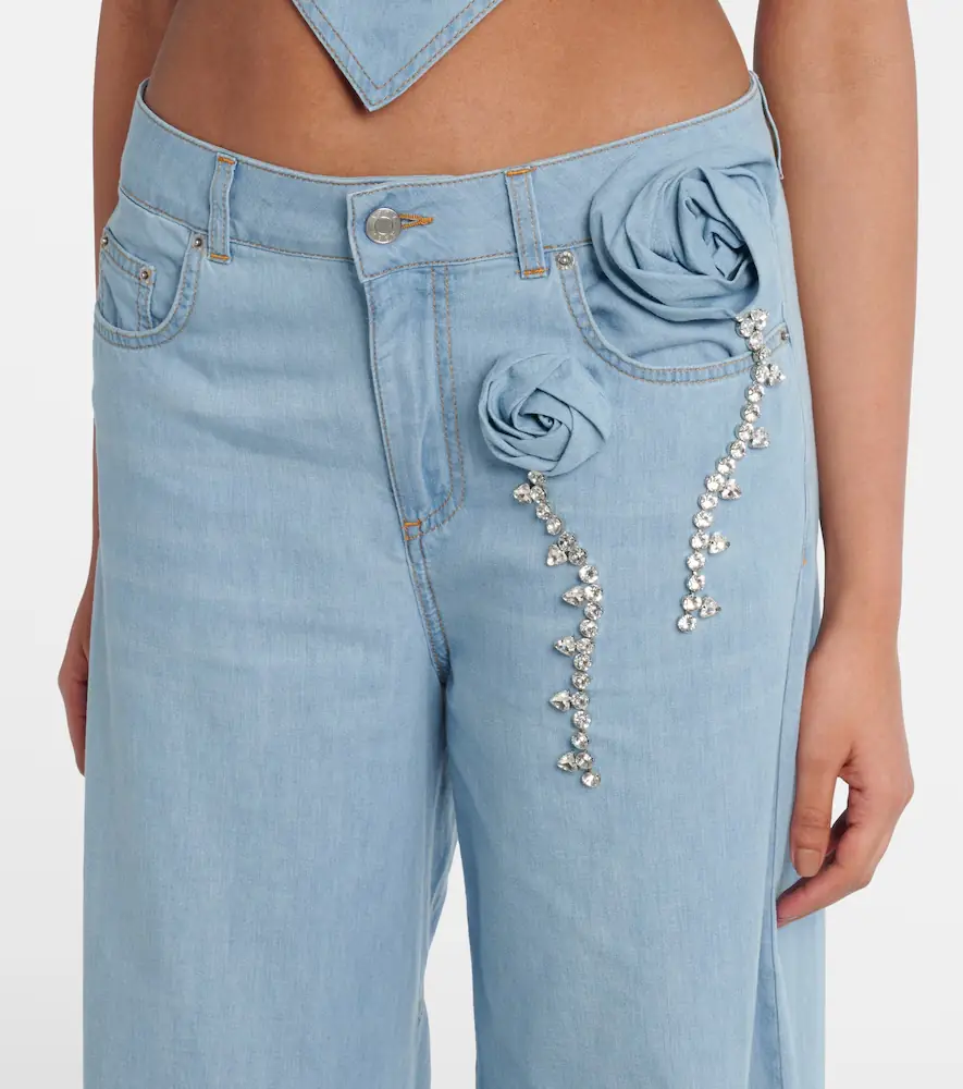 AREA Embellished floral-appliqué wide-leg jeans | Thumbnail 4 AREA Embellished floral-appliqué wide-leg jeans | Thumbnail 4