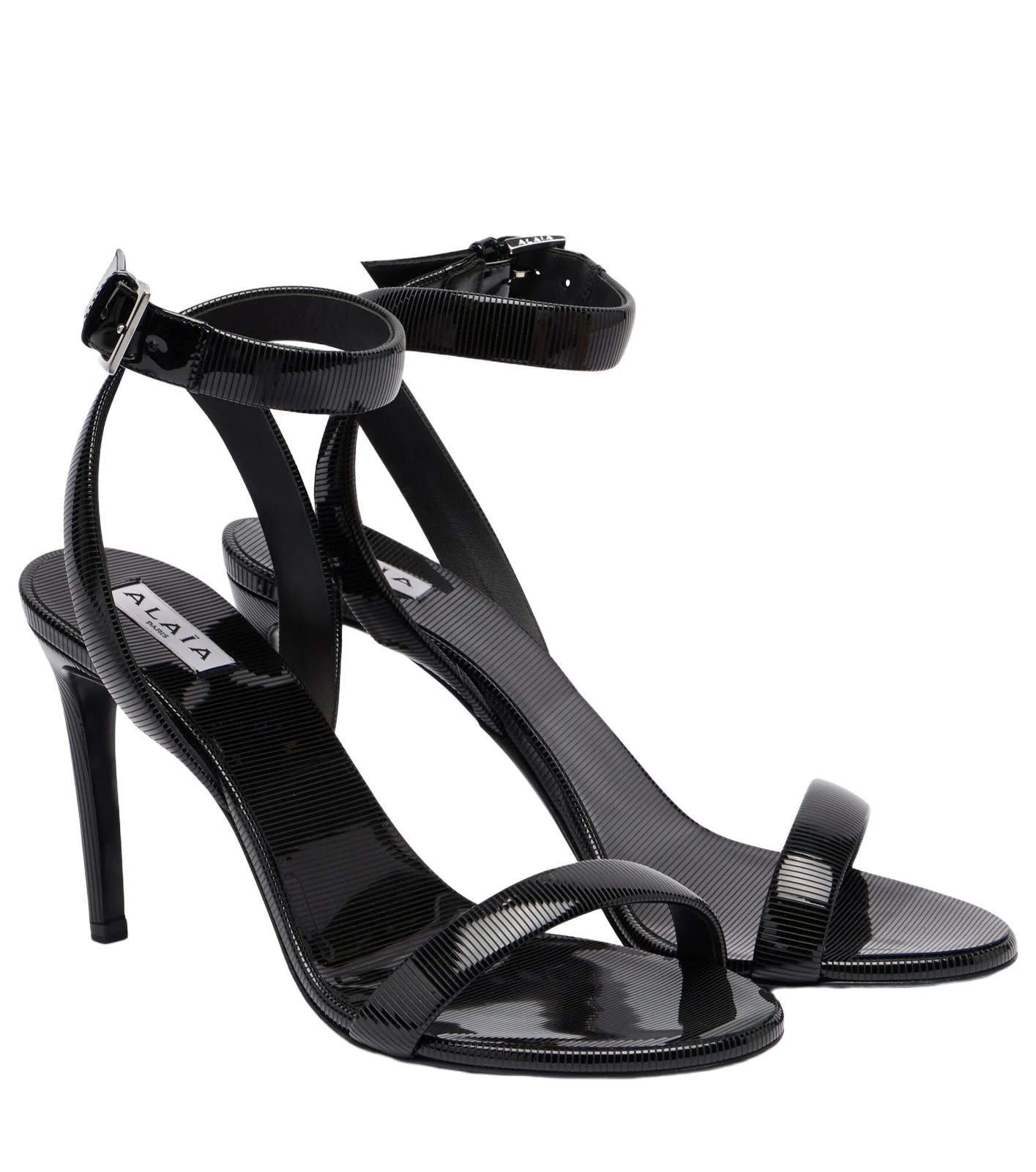 Chain trompe l'ail patent leather sandals