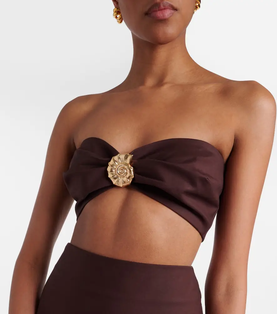 ADRIANA DEGREAS Embellished cotton-blend bandeau top | Thumbnail 3