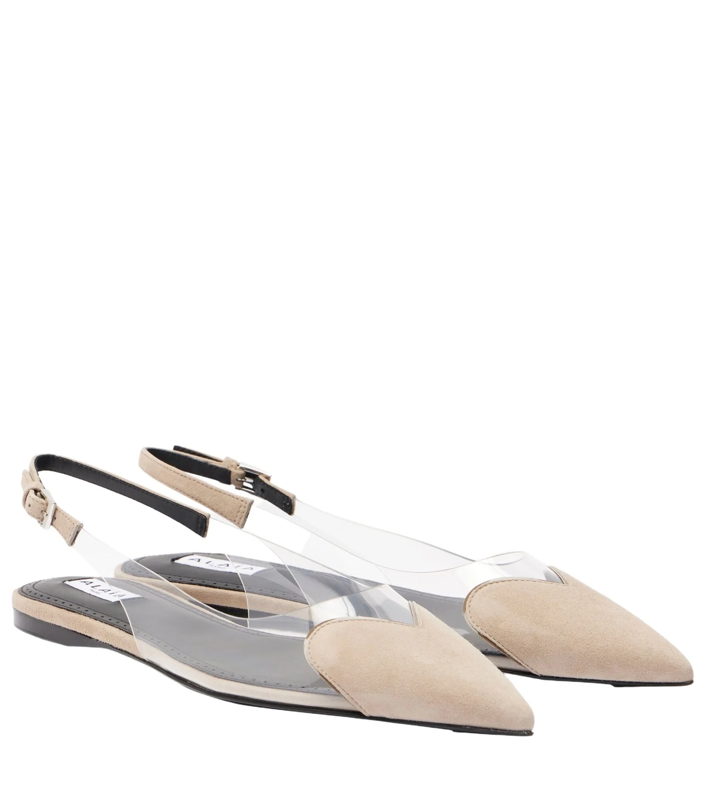 ALAÏA Coeur suede and PVC slingback ballet flats