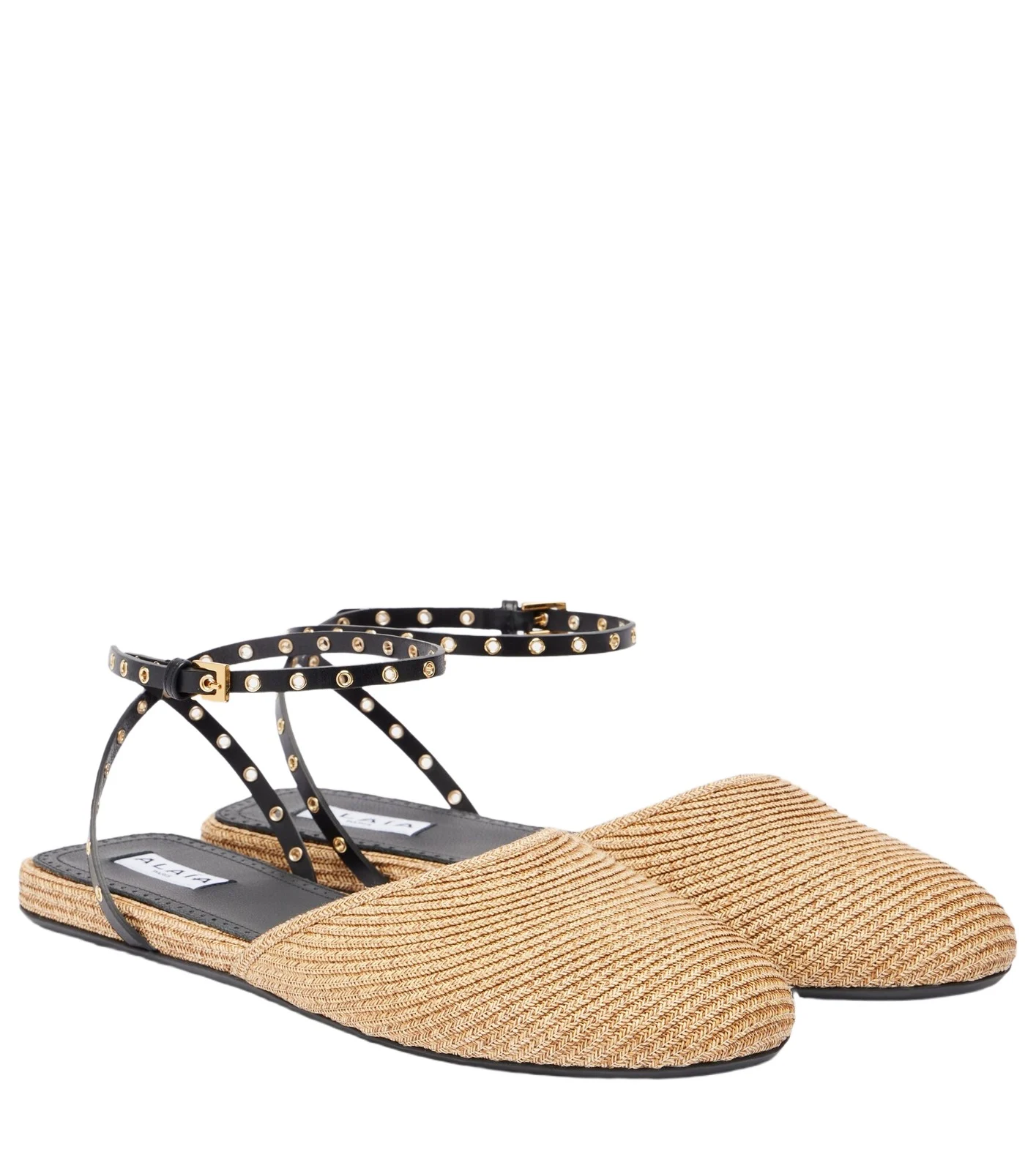 ALAÏA ALAÏA Leather-trimmed raffia flats