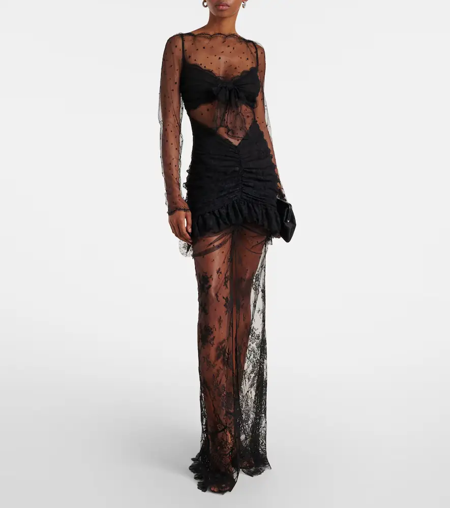 Alessandra Rich Sheer cotton-blend lace gown | Thumbnail 2 Alessandra Rich Sheer cotton-blend lace gown | Thumbnail 2