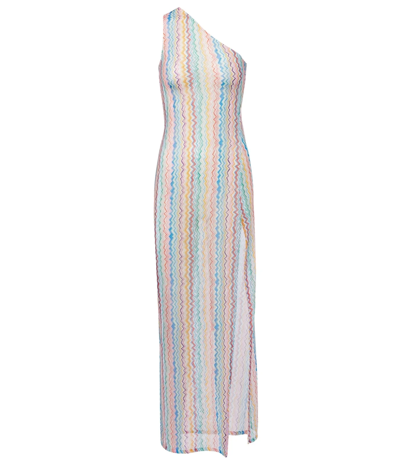 Zigzag sheer one-shoulder maxi dress