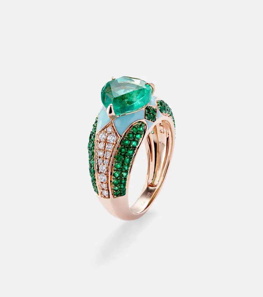 Kamyen Oasis 18kt gold and enamel pinky ring with emeralds and diamonds | Thumbnail 2 Kamyen Oasis 18kt gold and enamel pinky ring with emeralds and diamonds | Thumbnail 2