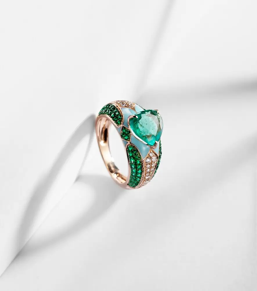 Kamyen Oasis 18kt gold and enamel pinky ring with emeralds and diamonds | Thumbnail 5 Kamyen Oasis 18kt gold and enamel pinky ring with emeralds and diamonds | Thumbnail 5