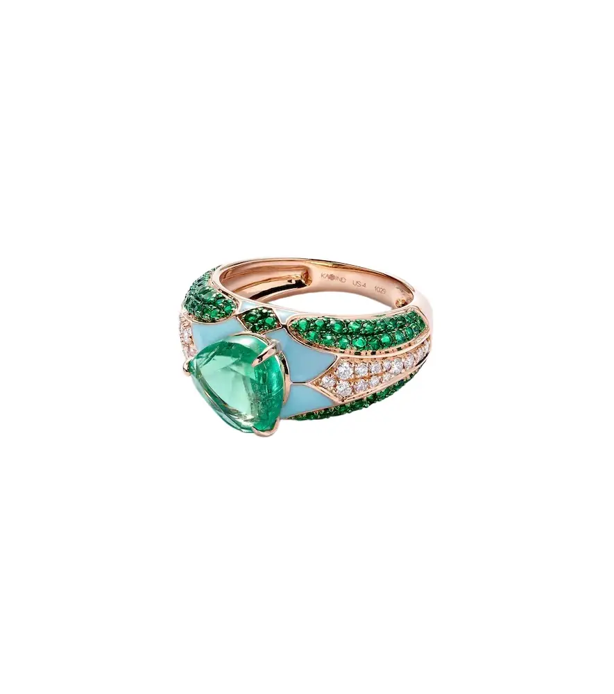 Oasis 18kt gold and enamel pinky ring with emeralds and diamonds Oasis 18kt gold and enamel pinky ring with emeralds and diamonds