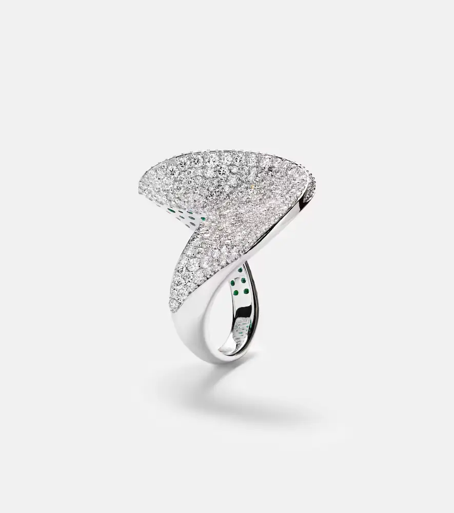 Kamyen 18kt white gold ring with diamonds and emeralds | Thumbnail 2