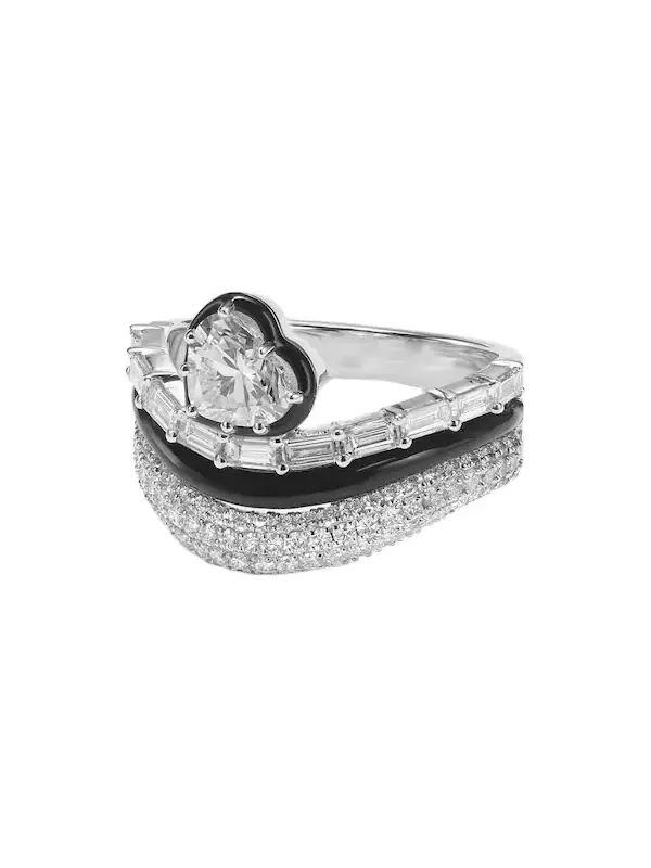 Art Deco Heart 18kt white gold ring with diamonds