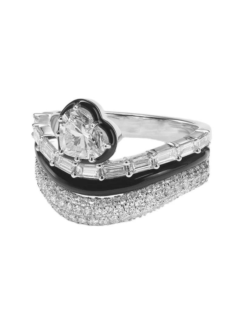 Art Deco Heart 18kt white gold ring with diamonds