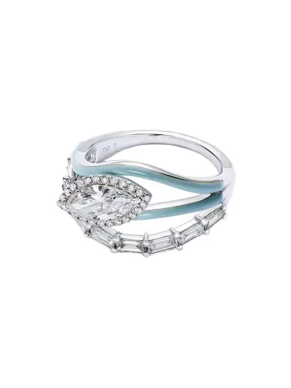 Oasis 18kt white gold ring with diamonds and enamel