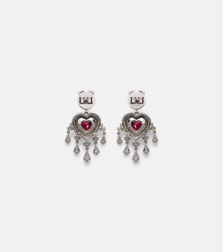Kamyen Heart 18kt white gold earrings with rubies and diamonds | Thumbnail 2 Kamyen Heart 18kt white gold earrings with rubies and diamonds | Thumbnail 2