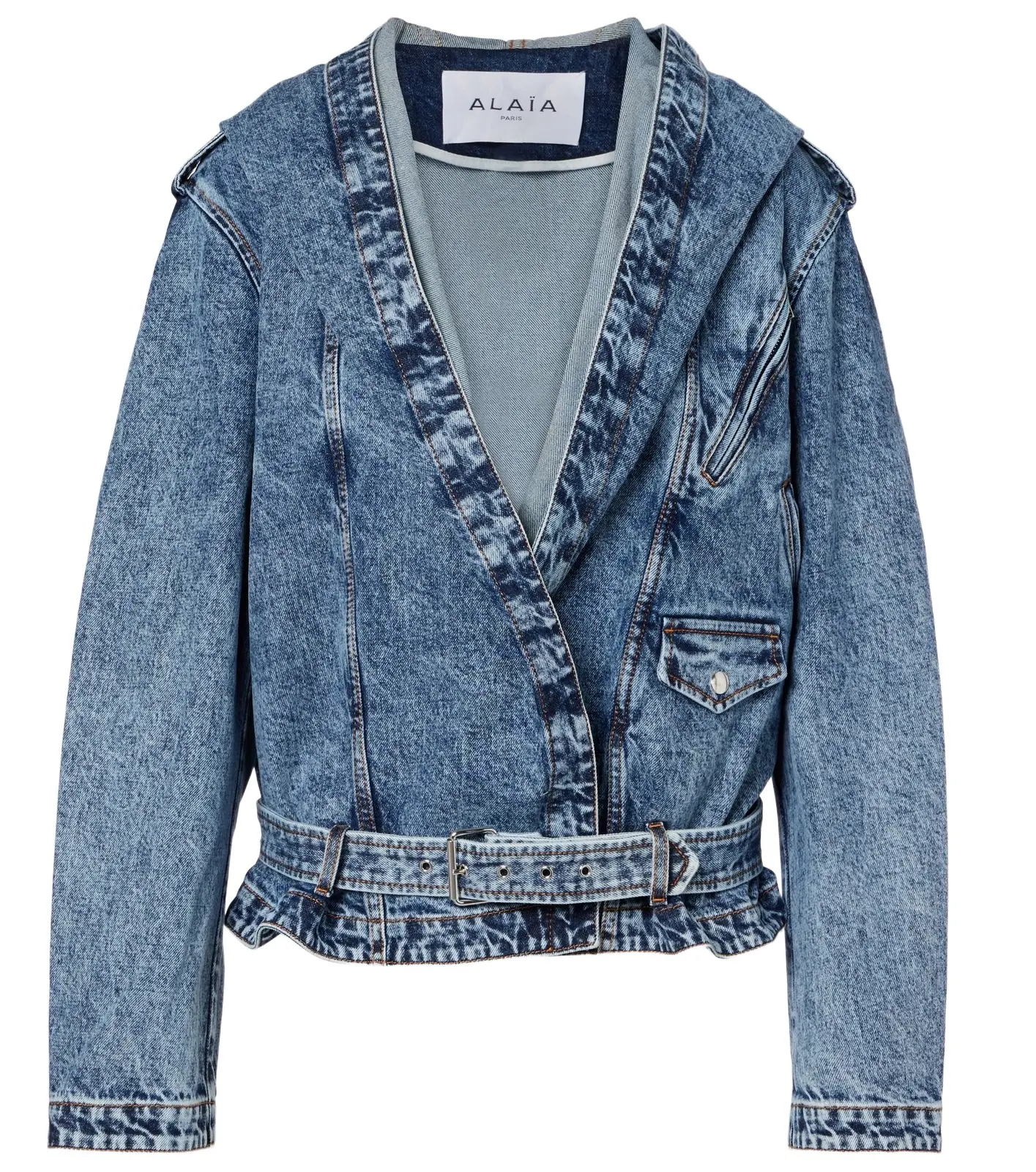 ALAÏA Belted hooded denim jacket ALAÏA Belted hooded denim jacket