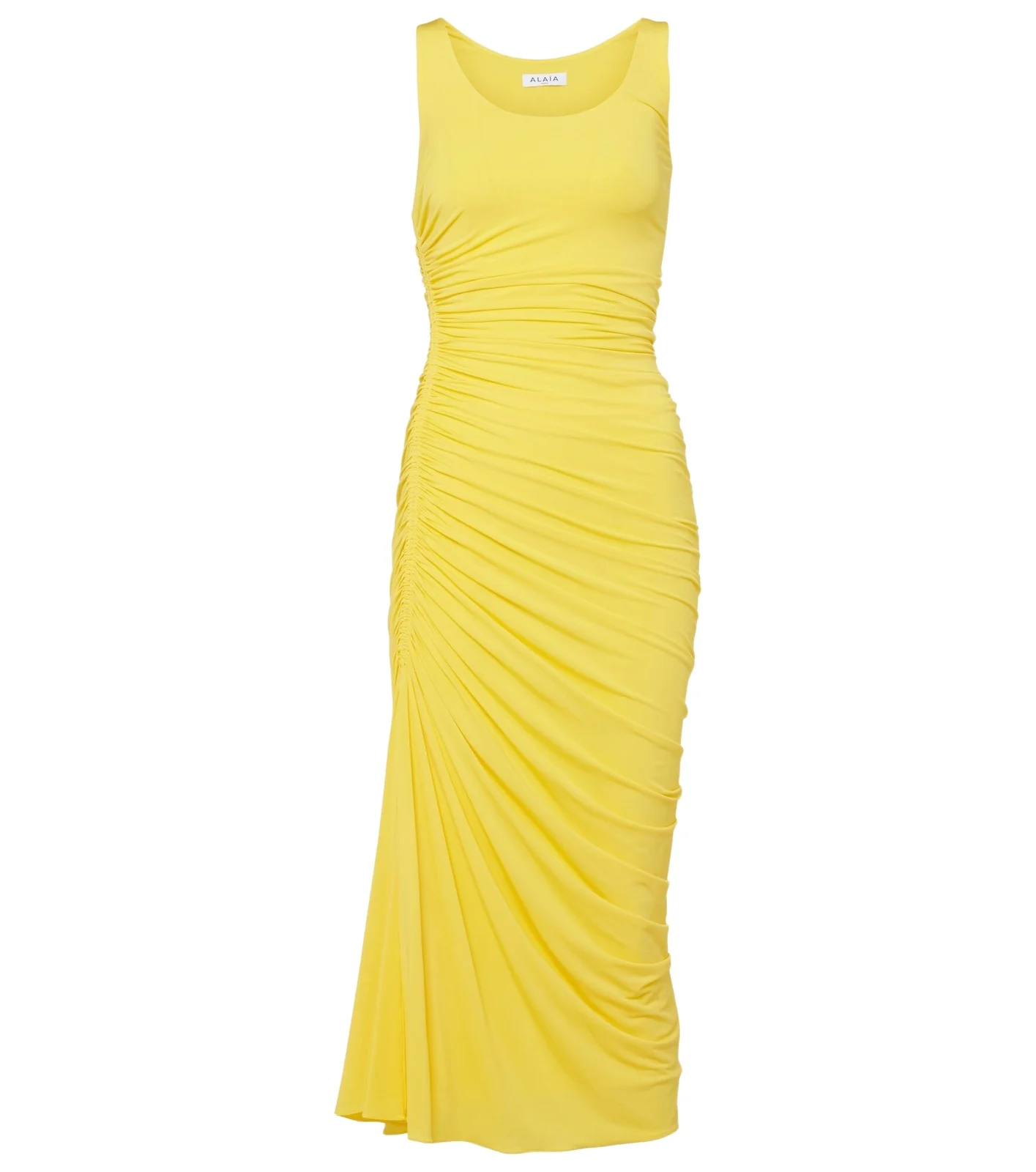 Alaïa Asymmetric gathered jersey midi dress Alaïa Asymmetric gathered jersey midi dress