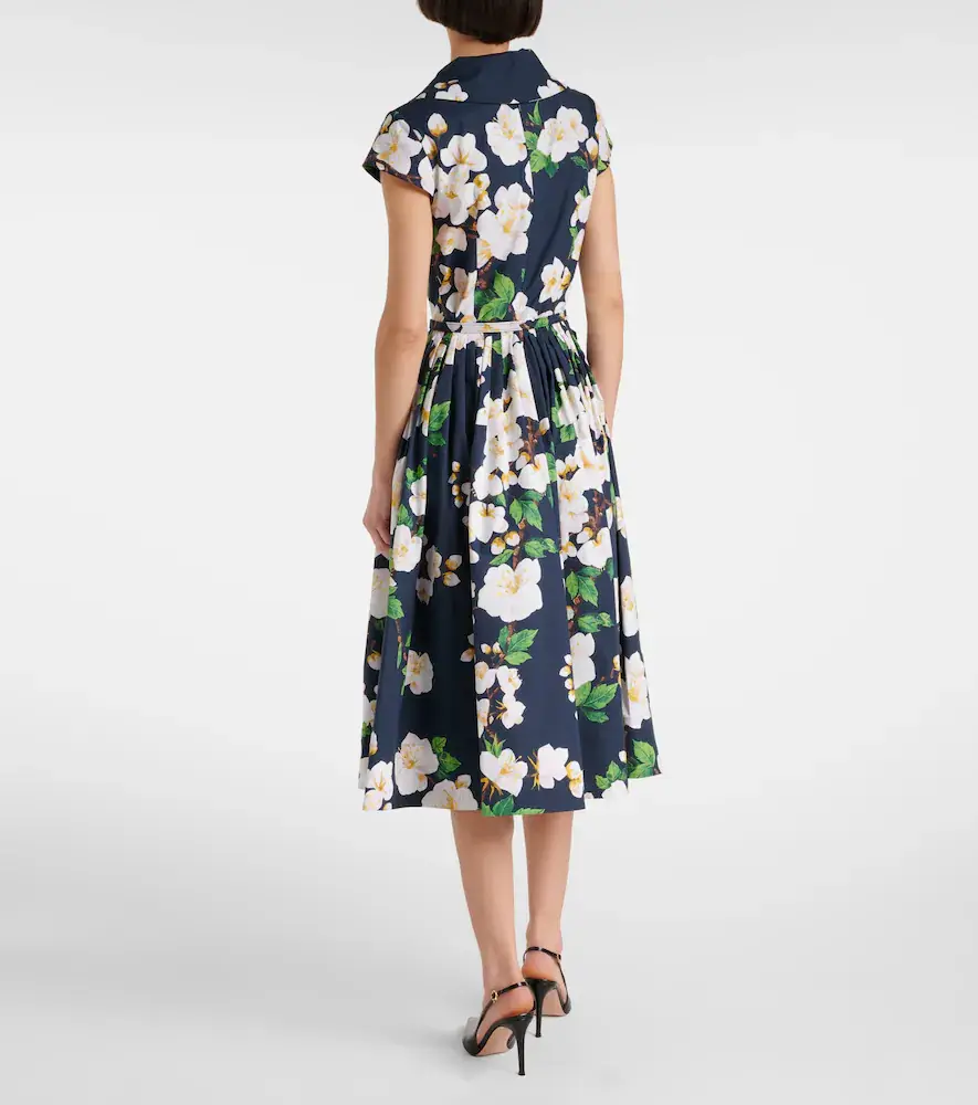 Oscar de la Renta Floral pleated cotton-blend midi dress | Thumbnail 3