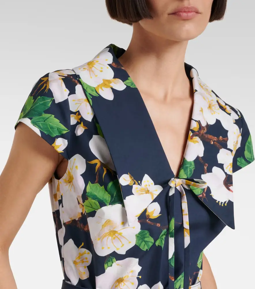 Oscar de la Renta Floral pleated cotton-blend midi dress | Thumbnail 4