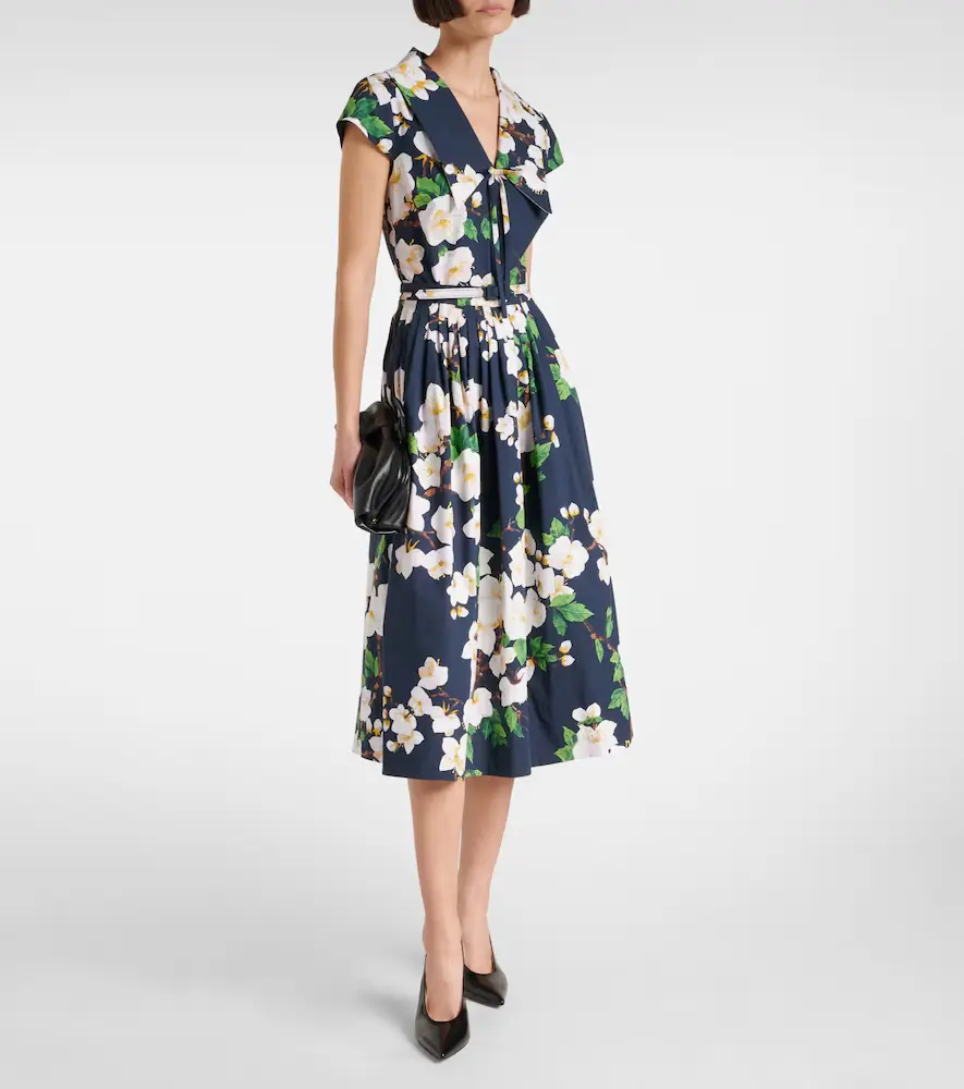 Oscar de la Renta Floral pleated cotton-blend midi dress | Thumbnail 5
