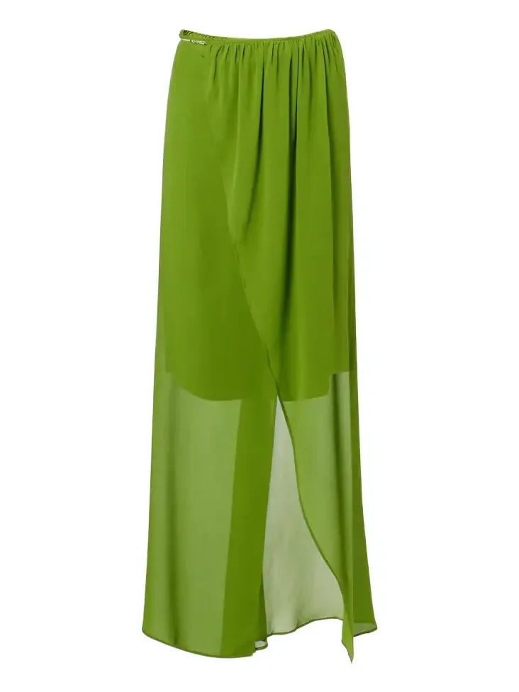 Christopher Esber Chain-detail silk georgette wrap skirt