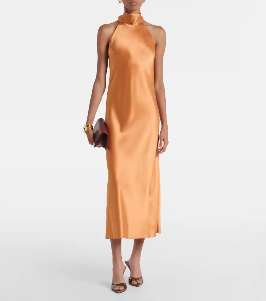 Galvan Sienna halterneck satin midi dress | Thumbnail 4