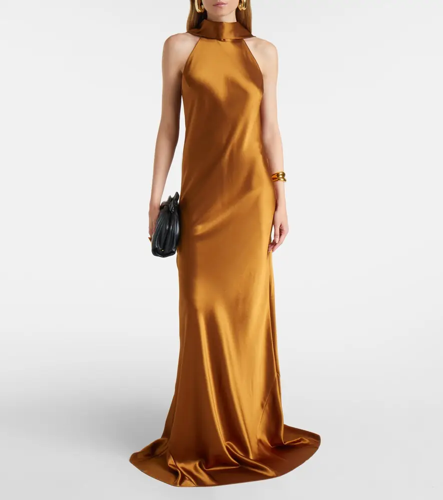 Galvan Sienna halterneck satin gown | Thumbnail 4