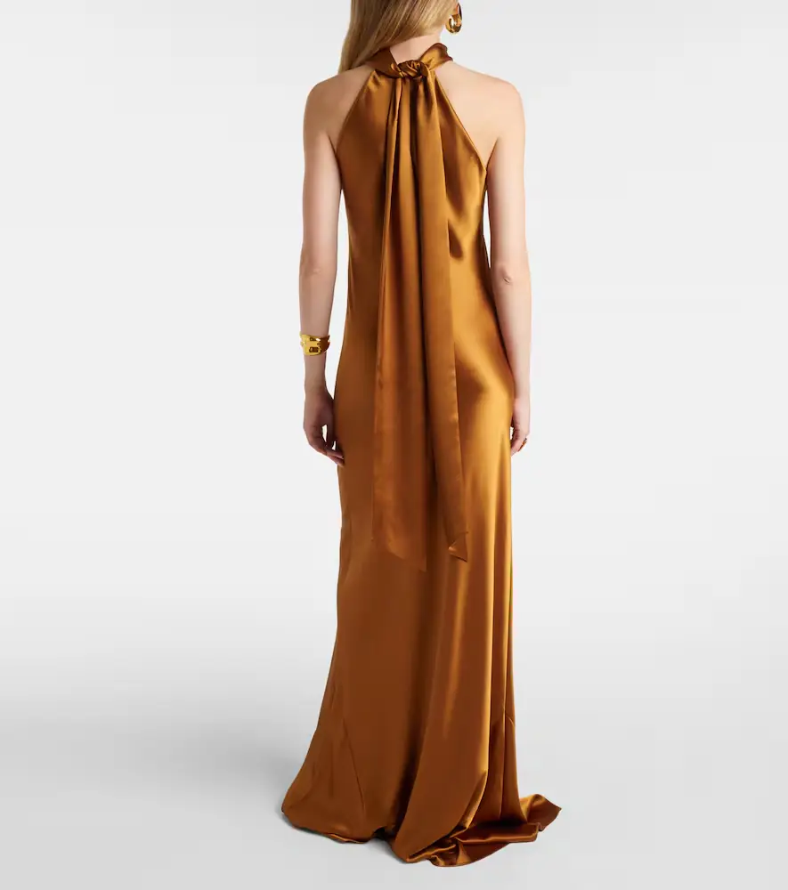 Galvan Sienna halterneck satin gown | Thumbnail 5