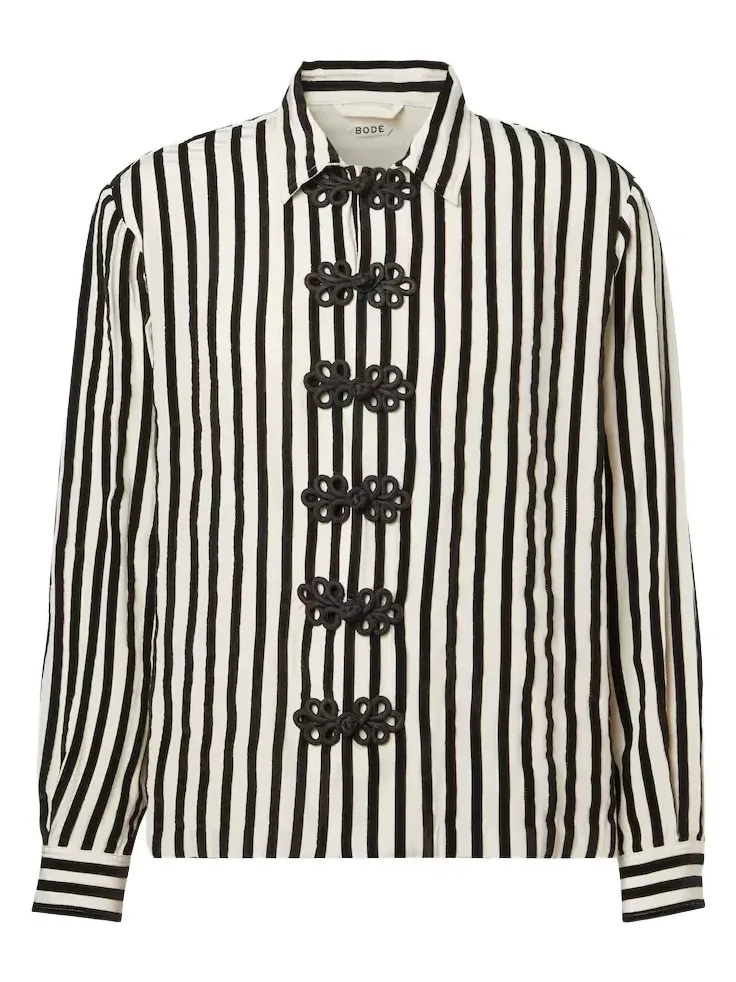 Striped velvet-trimmed silk shirt