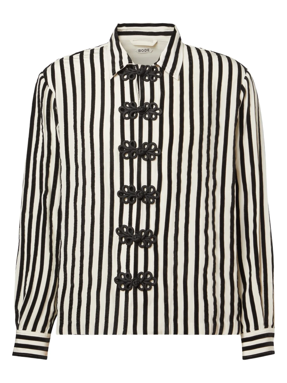 BODE Striped velvet-trimmed silk shirt
