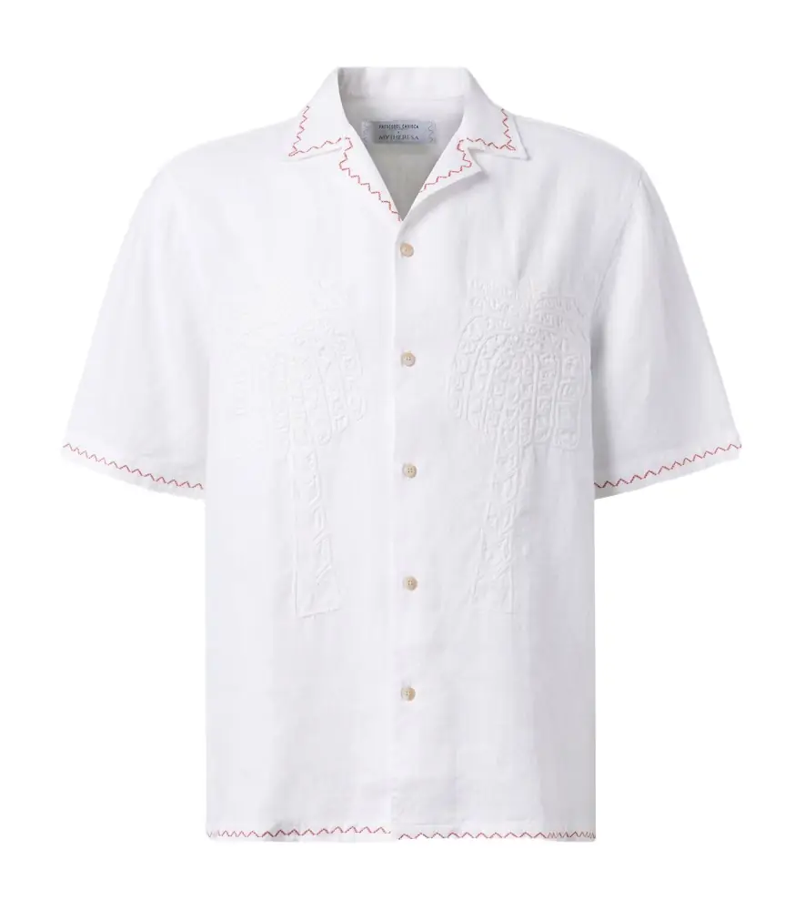 Frescobol Carioca Flavio embroidered linen bowling shirt