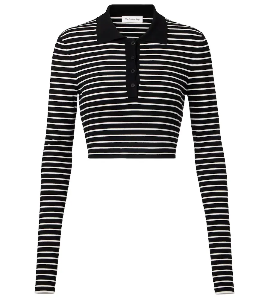 The Frankie Shop Giselle striped cropped polo shirt | Image 1 The Frankie Shop Giselle striped cropped polo shirt | Image 1
