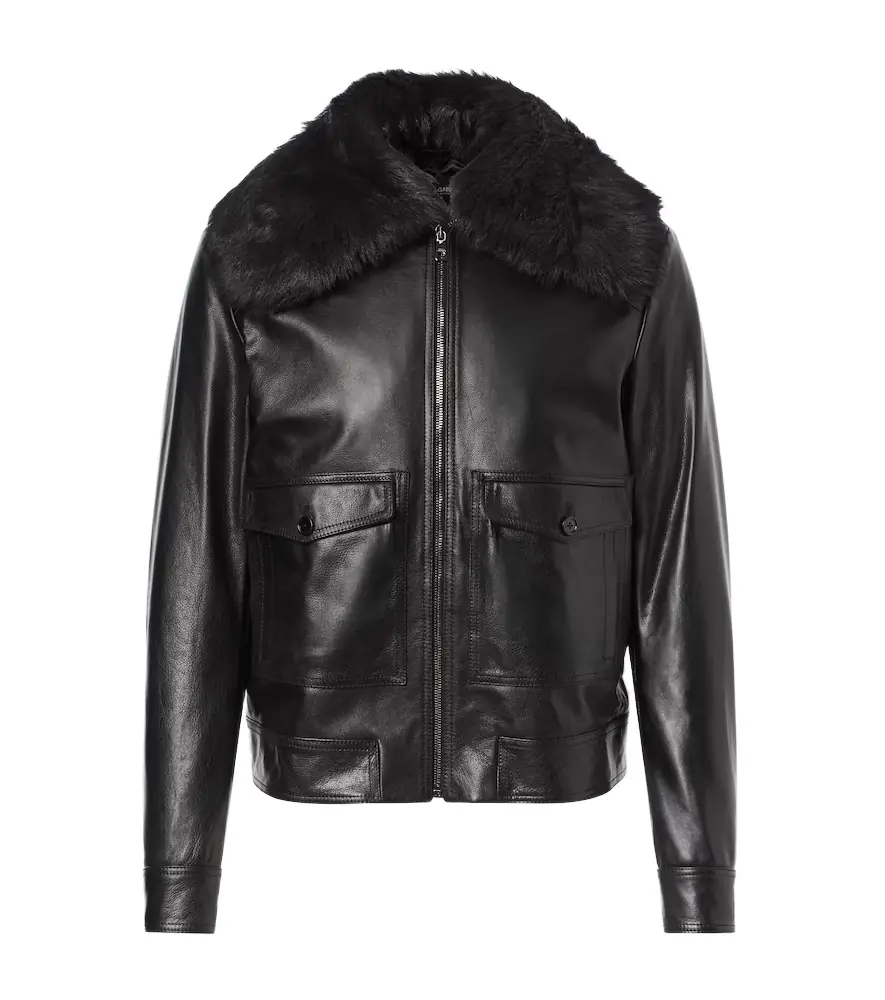 Dolce & Gabbana Shearling-trimmed leather jacket | Image 1 Dolce & Gabbana Shearling-trimmed leather jacket | Image 1