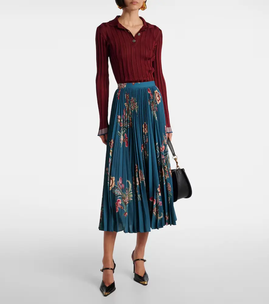 Etro Plissé high-rise floral midi skirt | Thumbnail 3