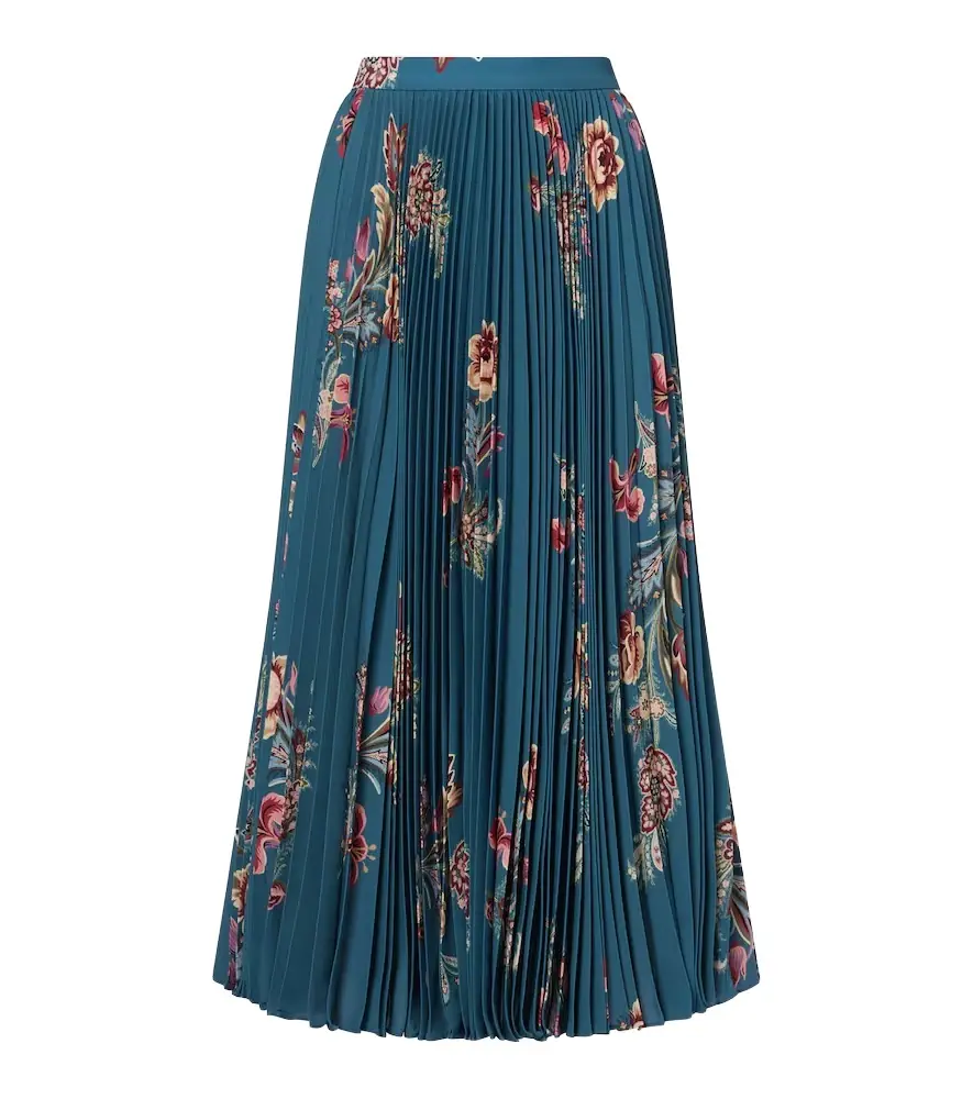 Etro Plissé high-rise floral midi skirt