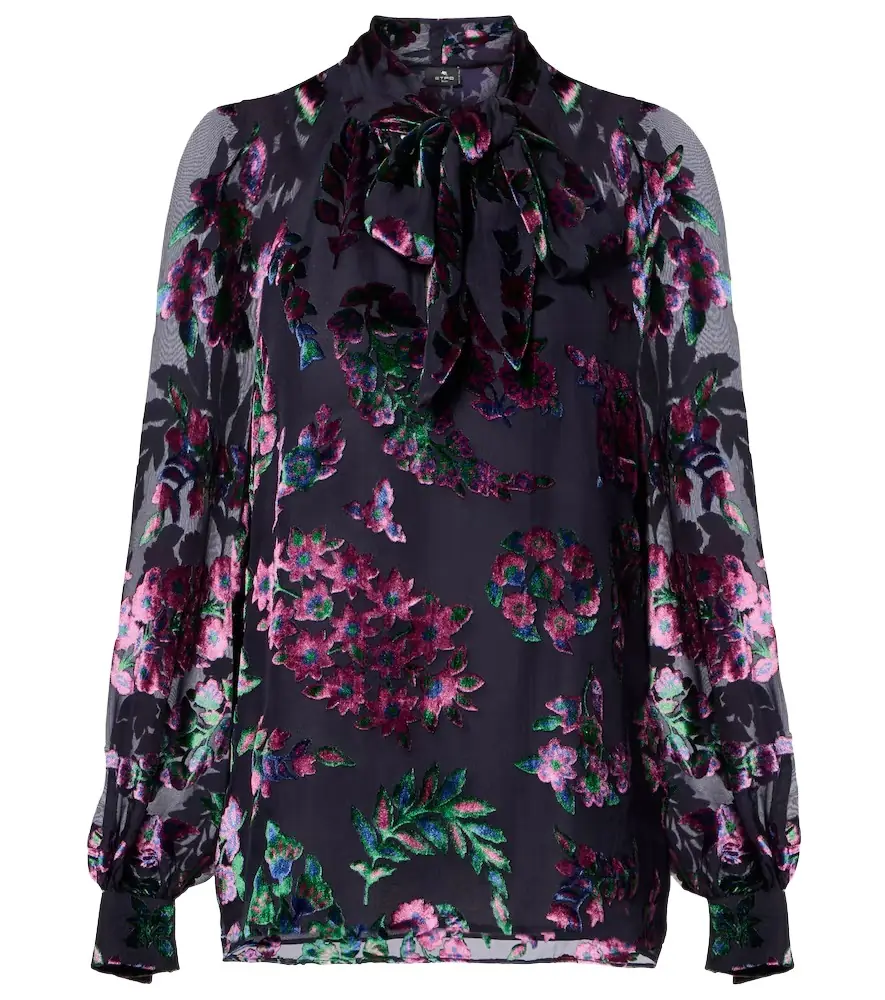 Etro Printed tie-neck blouse