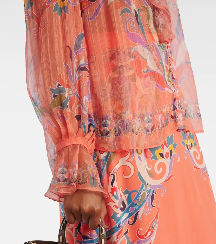 Etro Printed ruffled silk blouse | Thumbnail 6