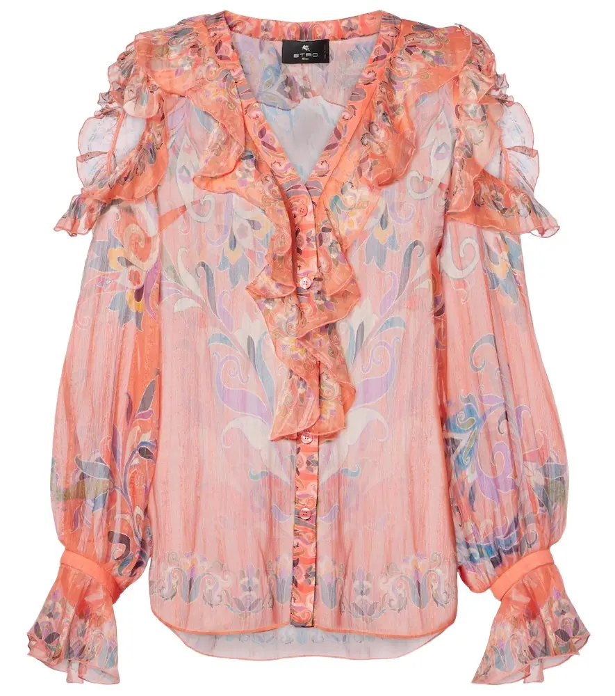 Etro Printed ruffled silk blouse