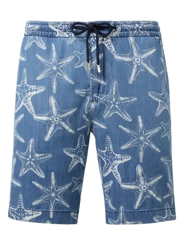 Printed denim Bermuda shorts