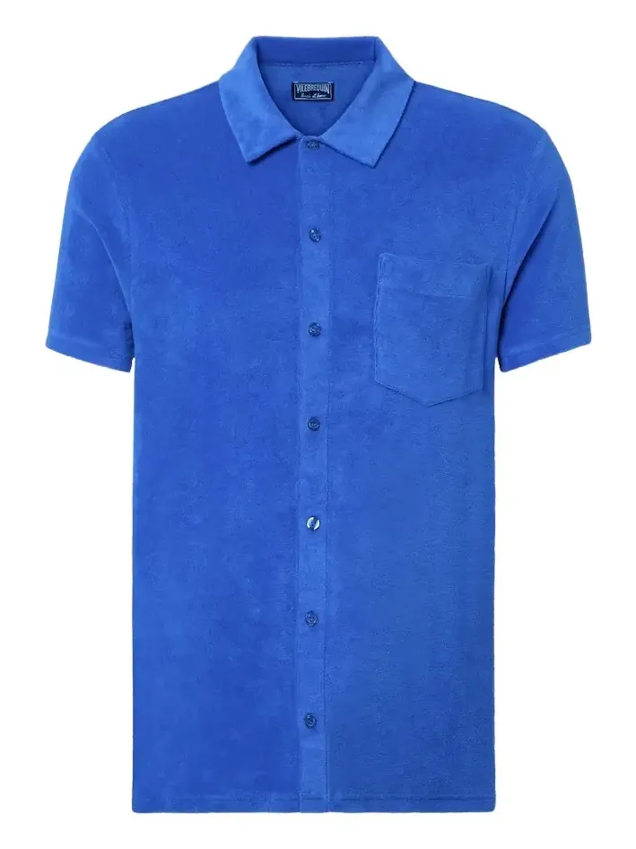 Cotton-blend terry bowling shirt