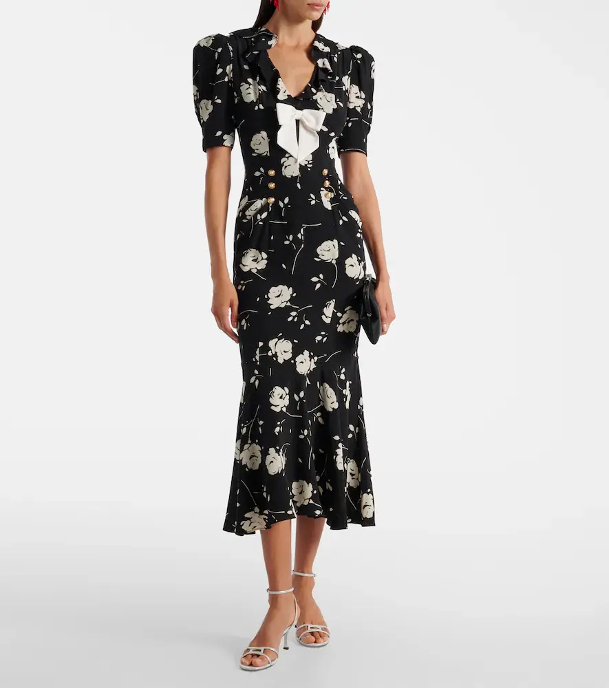 Alessandra Rich Floral printed silk midi dress | Thumbnail 2 Alessandra Rich Floral printed silk midi dress | Thumbnail 2