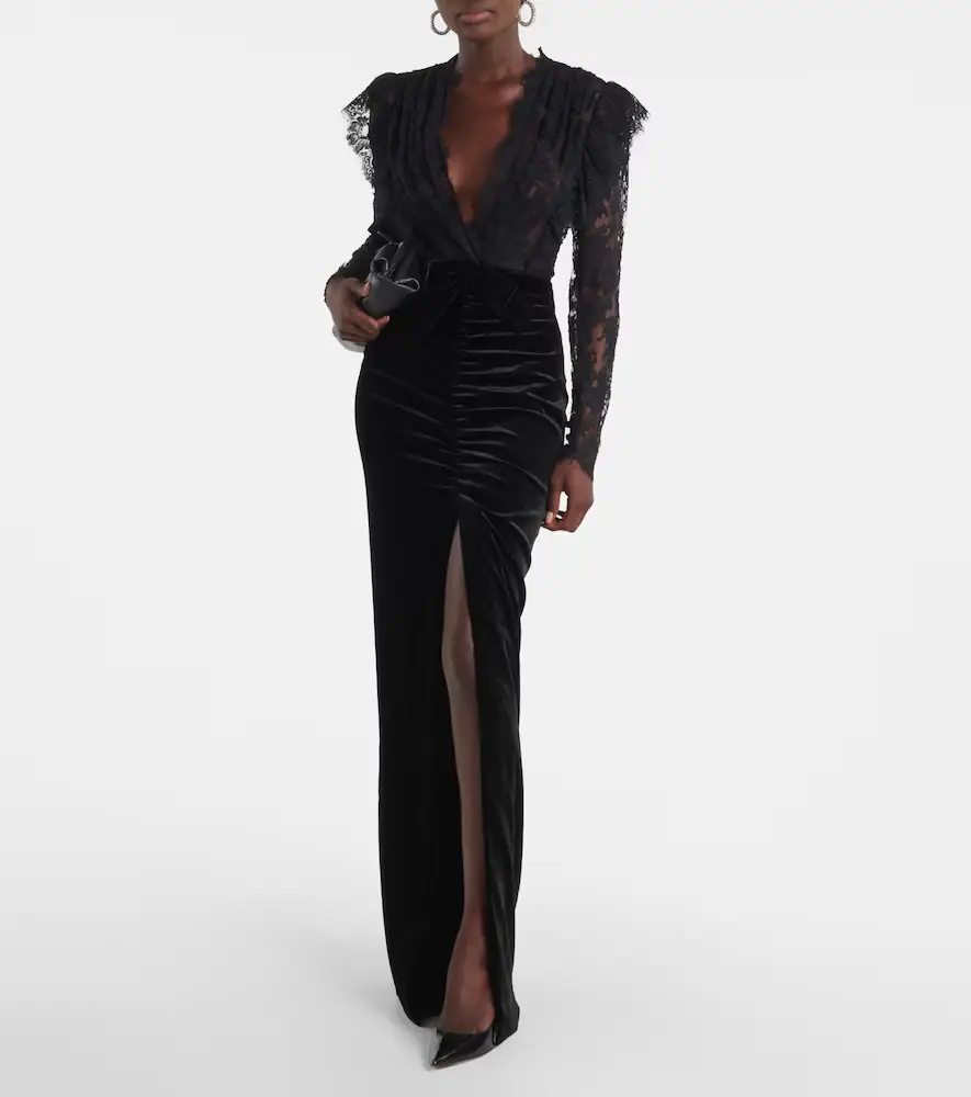 Alessandra Rich Lace and velvet gown | Thumbnail 2 Alessandra Rich Lace and velvet gown | Thumbnail 2