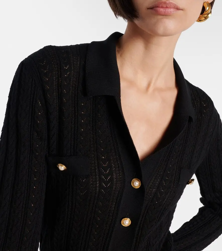 Alessandra Rich Pointelle cotton and cashmere cardigan | Thumbnail 2 Alessandra Rich Pointelle cotton and cashmere cardigan | Thumbnail 2