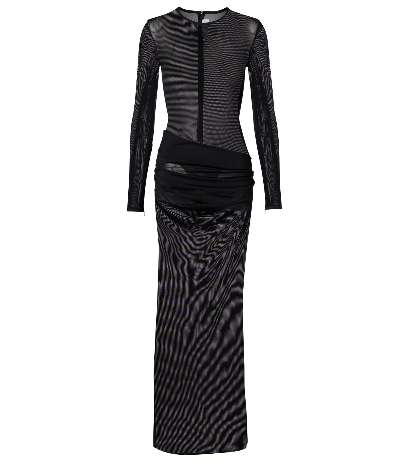 Ruched sheer mesh gown