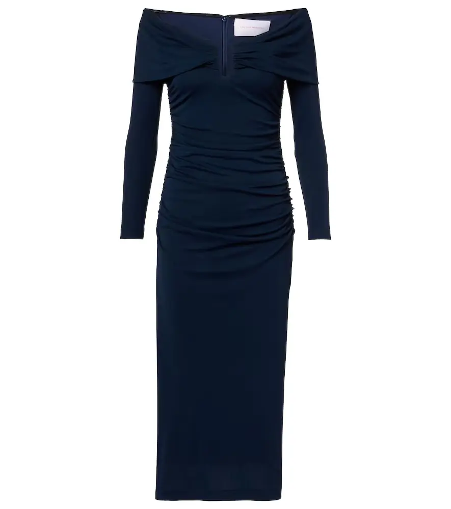 Off-shoulder ruched midi dress