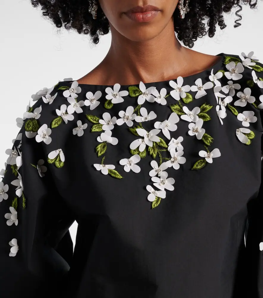 Carolina Herrera Floral-appliqué cotton-blend top | Thumbnail 3