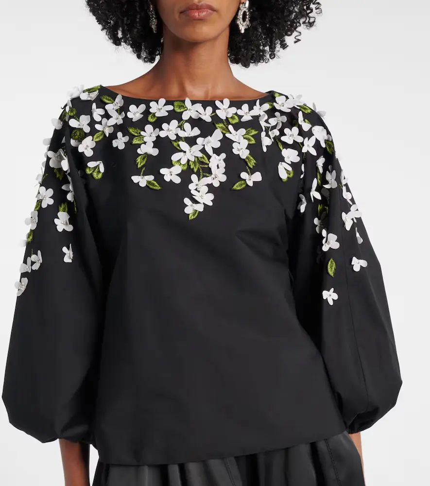 Carolina Herrera Floral-appliqué cotton-blend top | Thumbnail 5