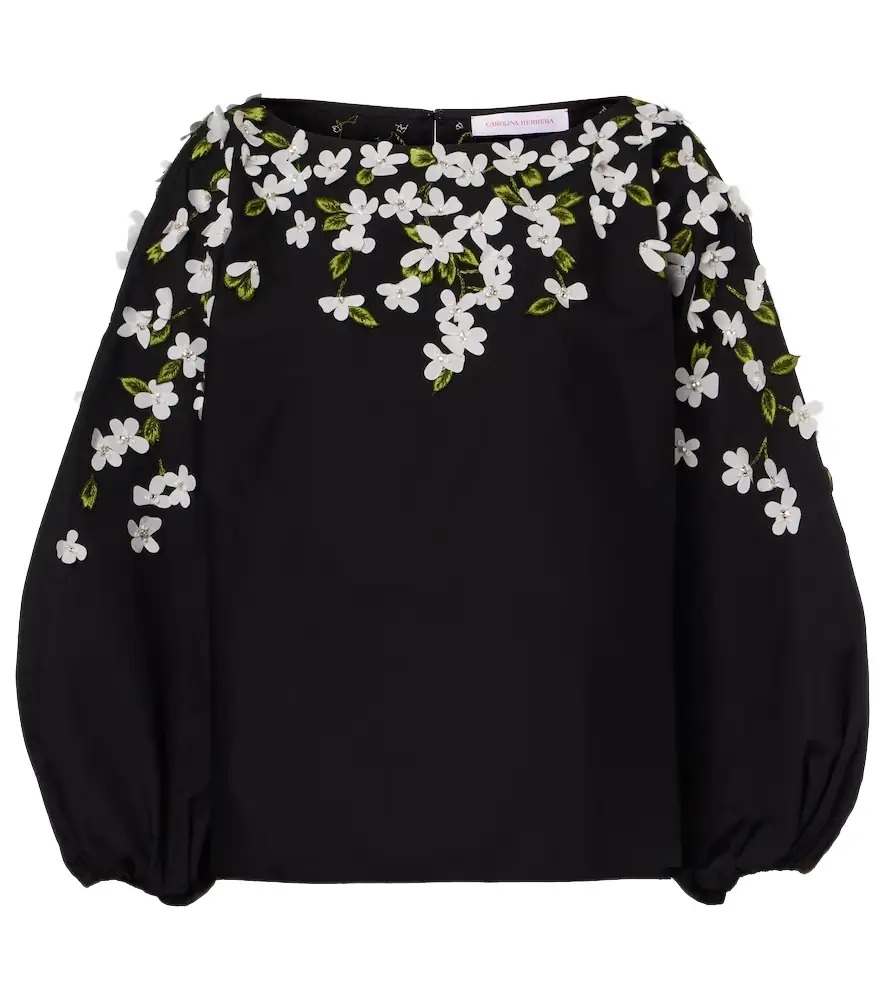 Carolina Herrera Floral-appliqué cotton-blend top