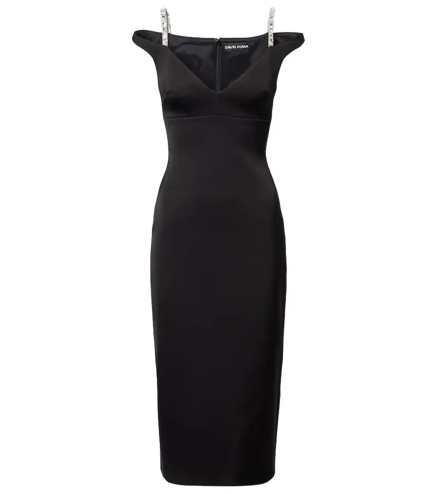 David Koma Crystal-embellished satin midi dress | Image 1 David Koma Crystal-embellished satin midi dress | Image 1