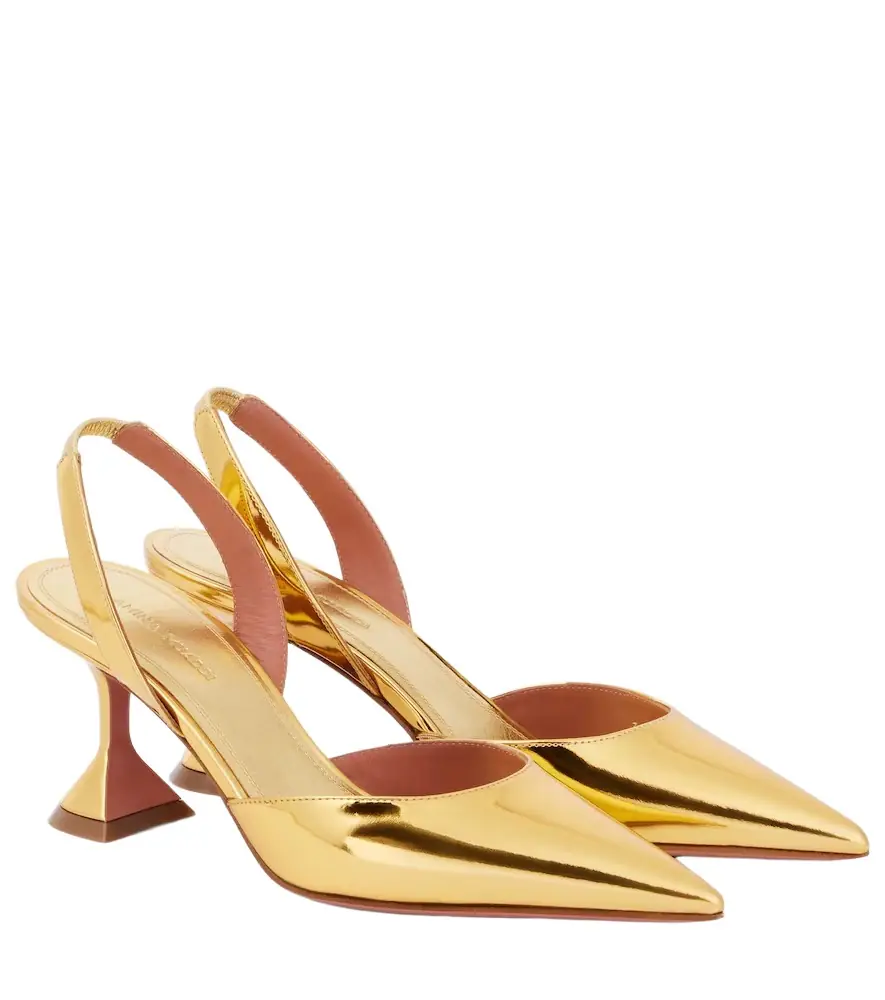 Amina Muaddi Holli 70 mirrored leather slingback pumps | Image 1 Amina Muaddi Holli 70 mirrored leather slingback pumps | Image 1