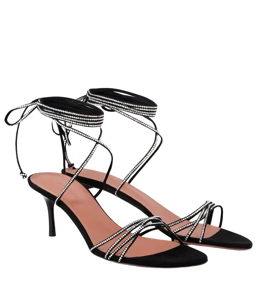 Amina Muaddi Lori 60 crystal-embellished suede sandals | Image 1 Amina Muaddi Lori 60 crystal-embellished suede sandals | Image 1