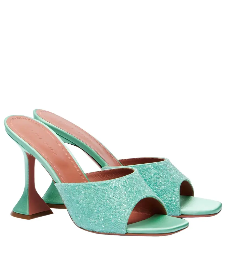 Amina Muaddi Lupita 95 crystal-embellished satin mules | Image 1 Amina Muaddi Lupita 95 crystal-embellished satin mules | Image 1